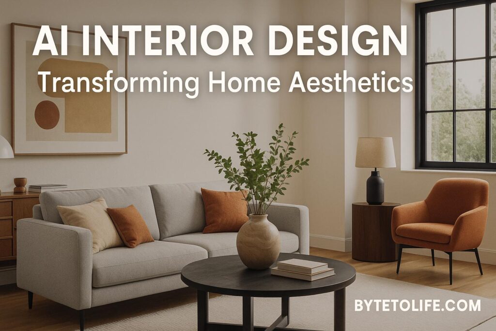 Modern living room designed with AI tools featuring minimalist furniture, natural lighting, and personalized aesthetics – AI Interior Design 2025