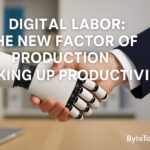 A human and robot shaking hands symbolizing digital labor and AI-driven productivity in the modern workplace.