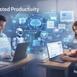 AI-assisted productivity tools helping people work more efficiently on resumes and emails in a modern digital workspace