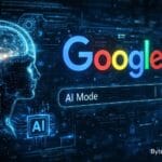 AI Mode in Google Search visualized with dark high-tech security and artificial intelligence interface