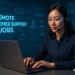 Remote customer support jobs working from home in a high-tech digital workspace