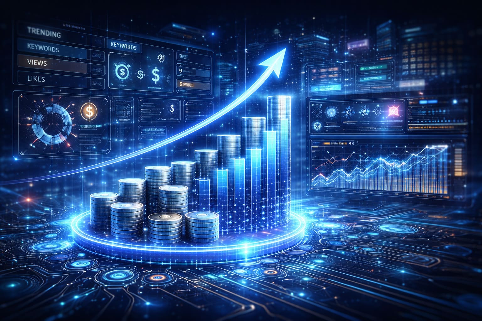 high-tech analytics visualization showing how trending content improves discoverability, engagement, and monetization