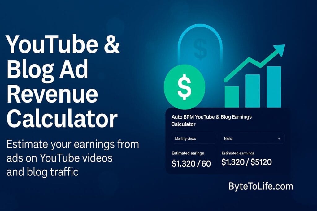 YouTube and blog ad revenue calculator using auto RPM to estimate monthly and yearly earnings